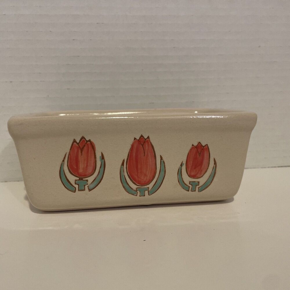 NANTUCKET Stoneware Ceramic LOAF PAN Bread Baking Mini Beige+ Tulips 🌷🌷🌷6x4